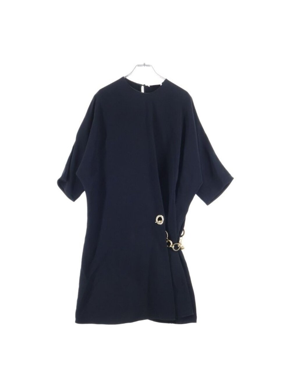 Celine Wrap Dress Caddy Gold Charm Decoration Short Sleeve Rayon Black